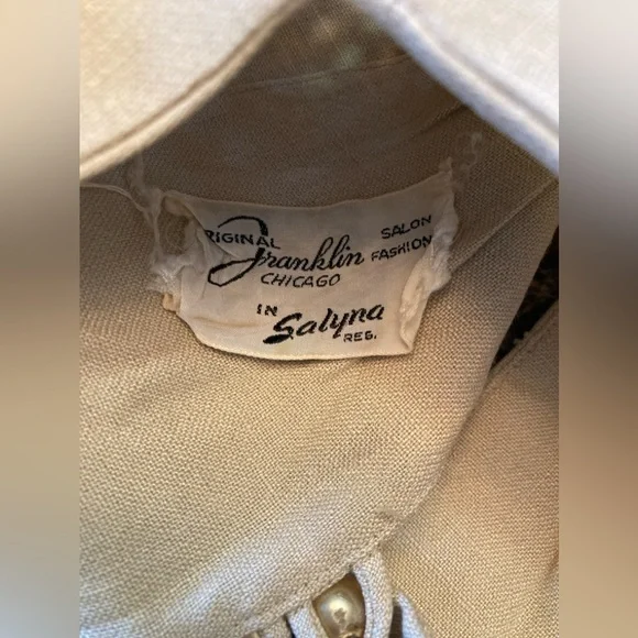 Vintage Original Franklin Embroidered Cutouts Shift Wiggle Dress M Linen Beige - Picture 14 of 16